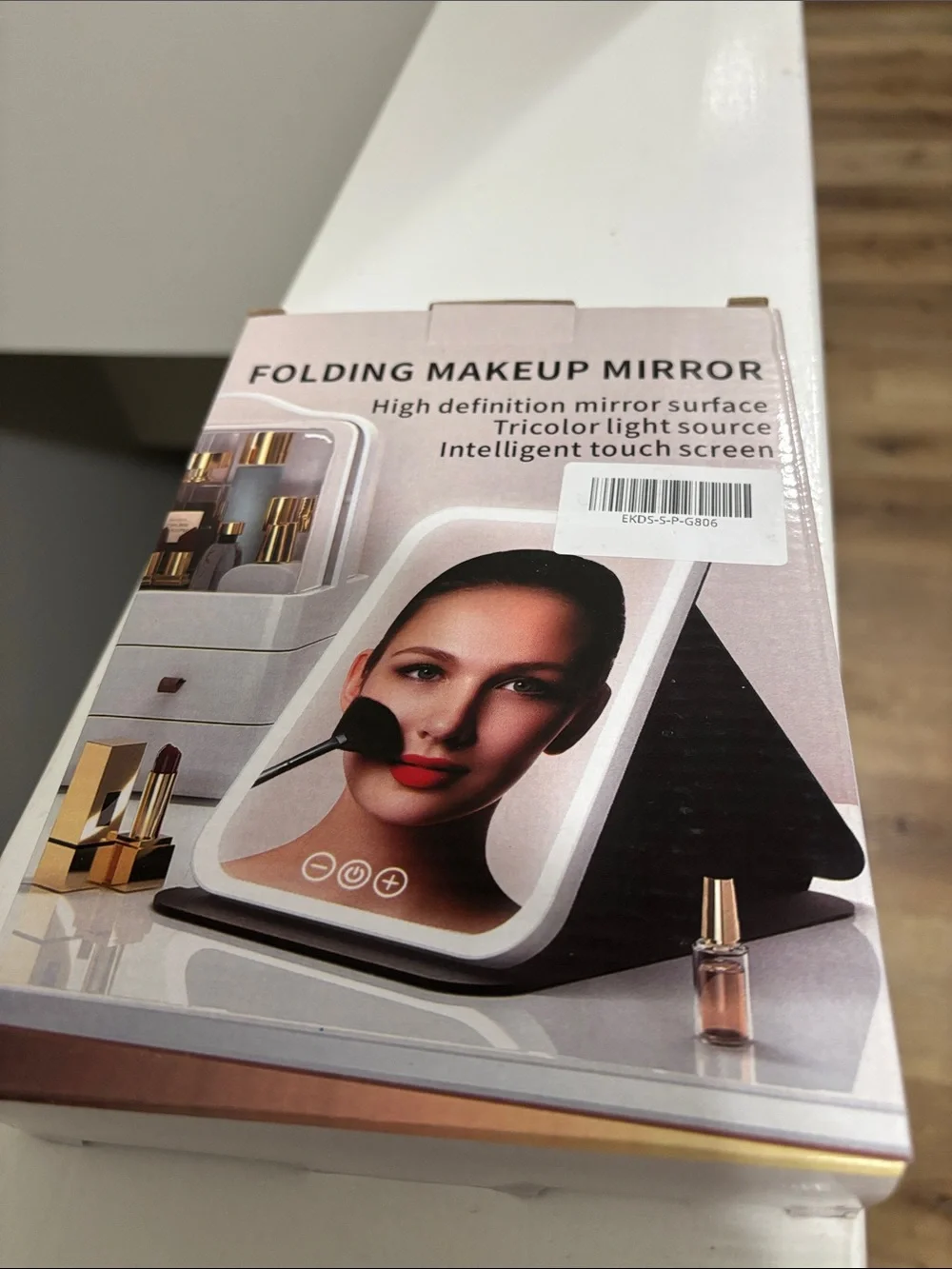 Tricolor LED Folding Makeup Mirror - White